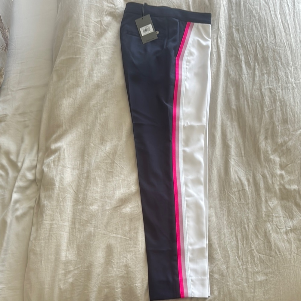 G/FORE SZ 4 Navy and White  Pants with Pink Stripe NWT